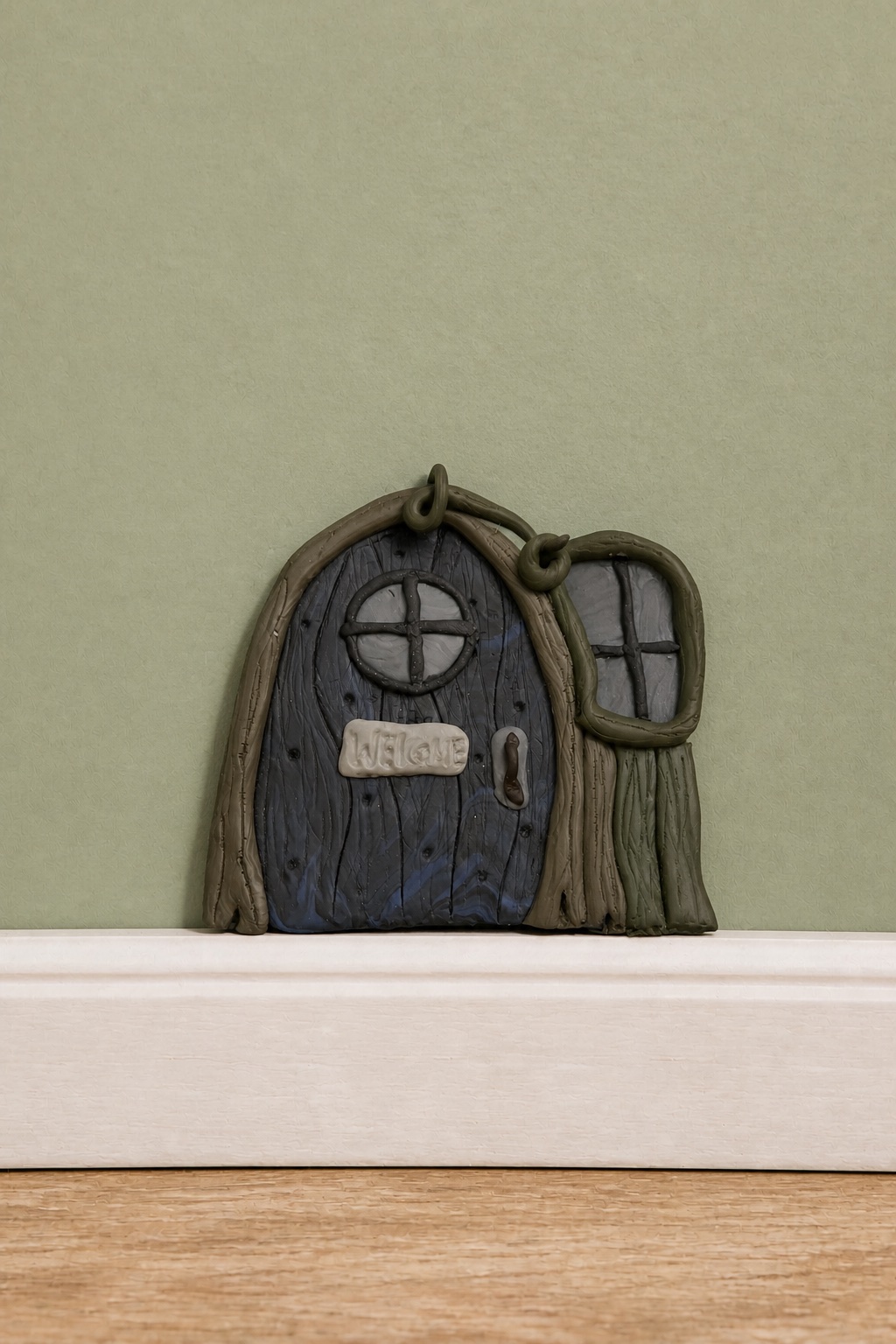 Waldwichteltür aus FIMO in Grün und Blau selber machen Waldwichteltür aus FIMO in Grün und Blau als Unikat